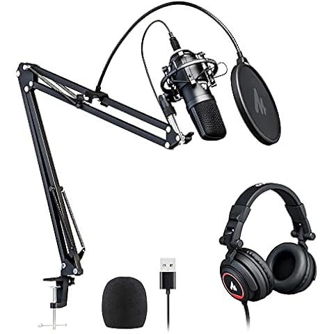 MAONO Microphone with Studio Headphone Set 192kHz/24bit Vocal Condenser Cardioid Podcast Mic Compatible with Mac and Windows, YouTube, Gaming, Live Streaming, Voice-Over (AU-A04H)