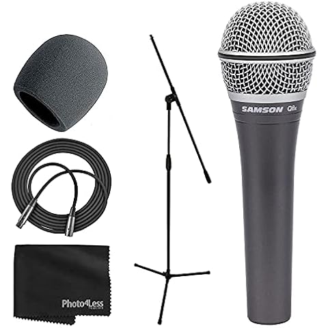 Samson Q8x Dynamic Supercardiod Handheld Microphone, Foam Windscreen, Tripod Base Mic Stand, Mic Cable, Cloth