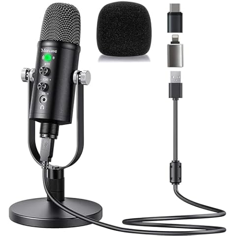 Mercase USB Condenser Microphone for Podcasting, Streaming, Recording on Phone, PC, Mac, PS4/PS5,Plug & Play, Quick Mute,Metal Stand with 360° Rotation