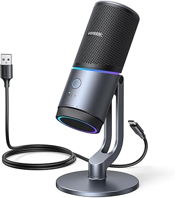 UGREEN Microphone for PC, USB Mic with RGB Lights, Mute Button, 24bit/96kHz, Cardioid Polar Pattern, Volume Control, Condenser Microphone for Streaming, Gaming, Podcasting, Recording, Laptop, PS5