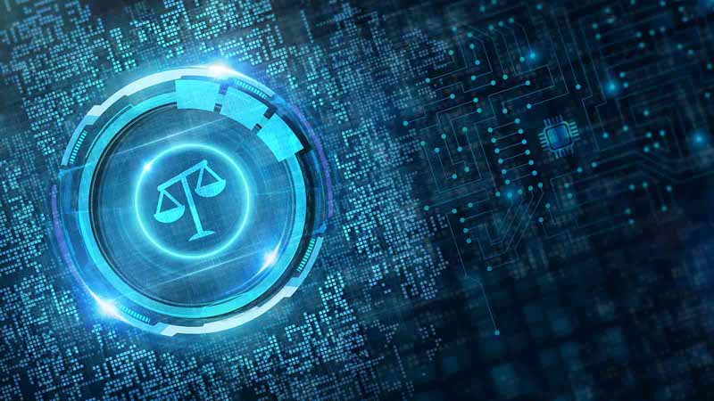 Digital concept of business technology law.