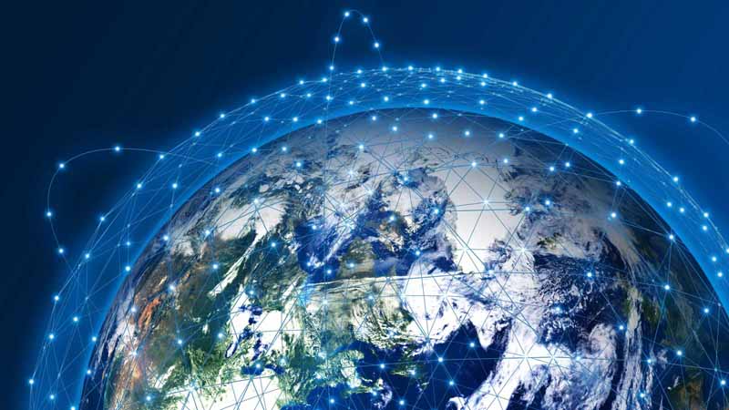 Abstract of globe showing satellite internet connection around the earth.