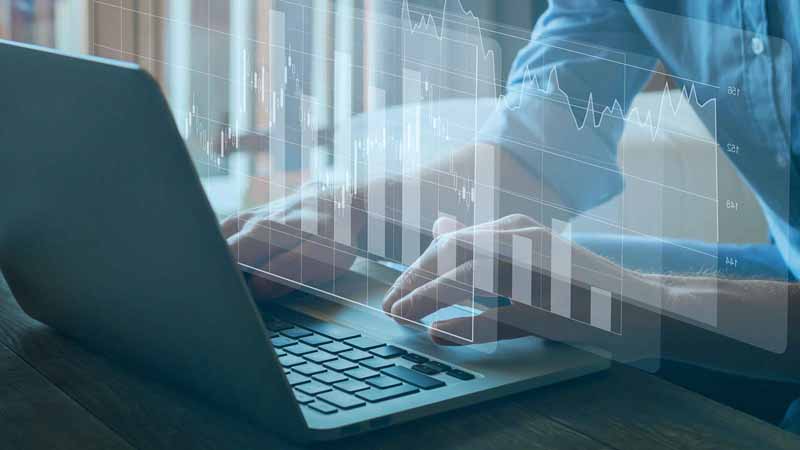 Person checking financial charts on a laptop.