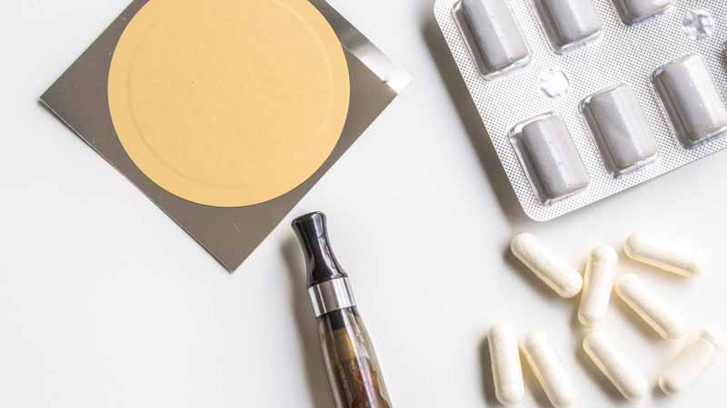 Nicotine patch, nicotine gum, and an ecigarette.