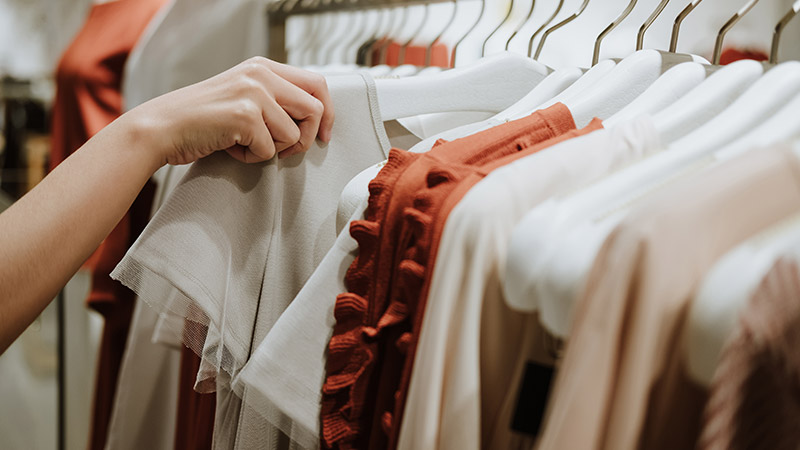 Closeup of a clothes rack.