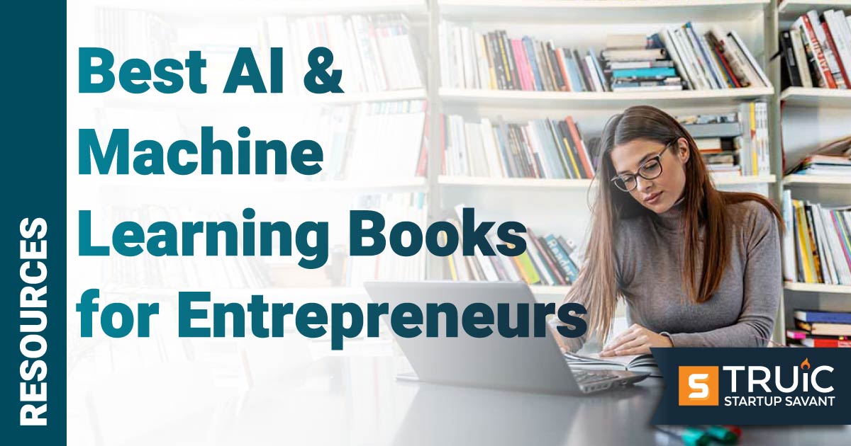 Woman reading book in library.