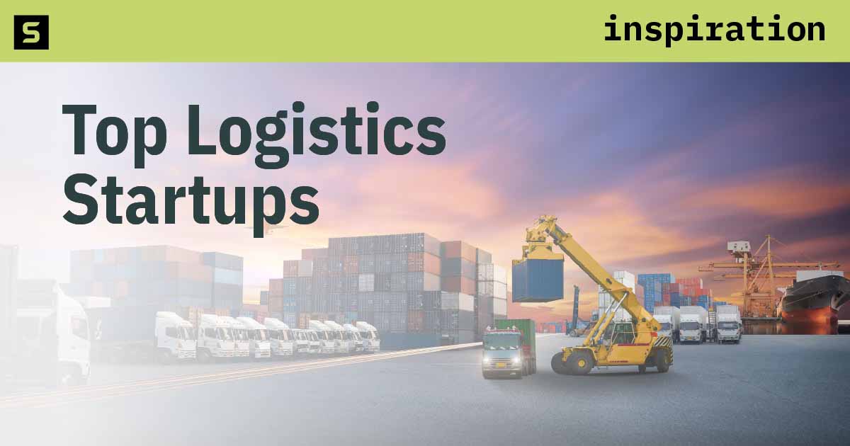 Airplane flying above container port.