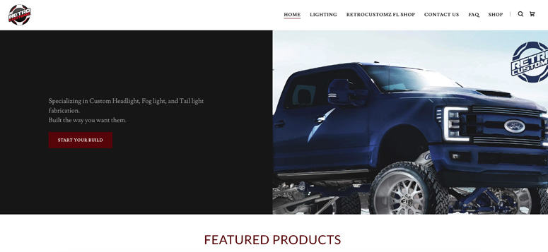 GoDaddy website example, Retro Customz.