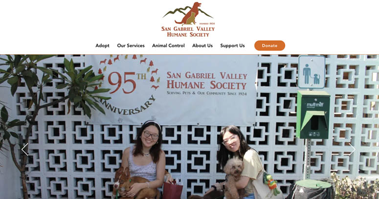 GoDaddy website example, San Gabriel Humane Society.