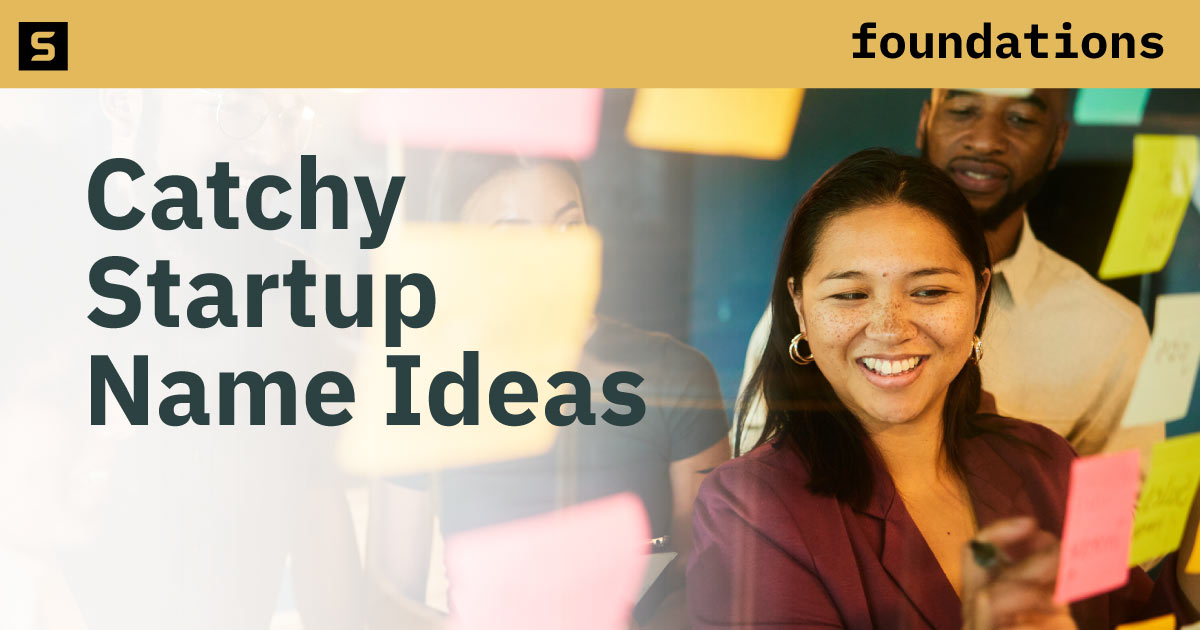 Woman using sticky notes to come up with startup names.