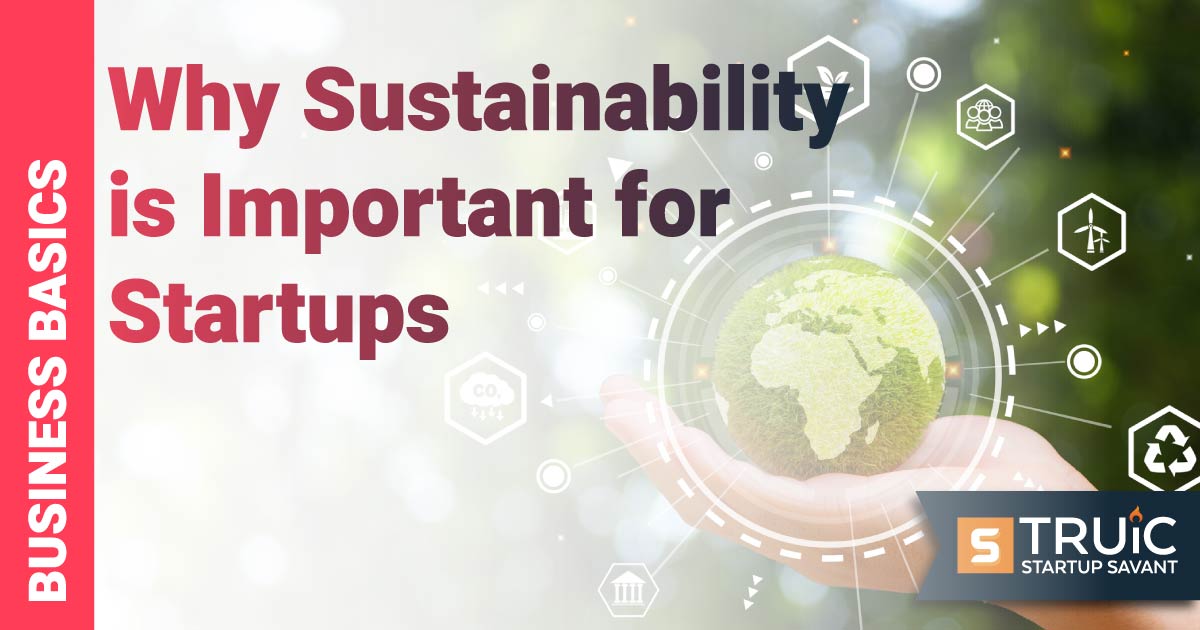 Hand holding a bubble with a leaf and sustainable icons surrounding.