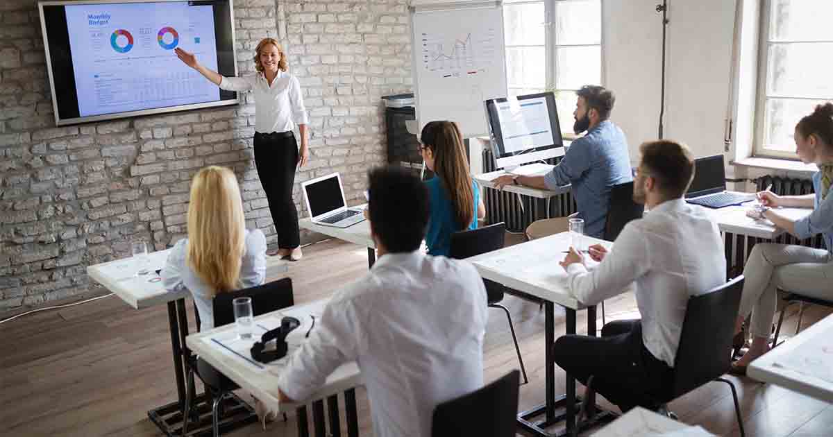 Businesswoman giving presentation.