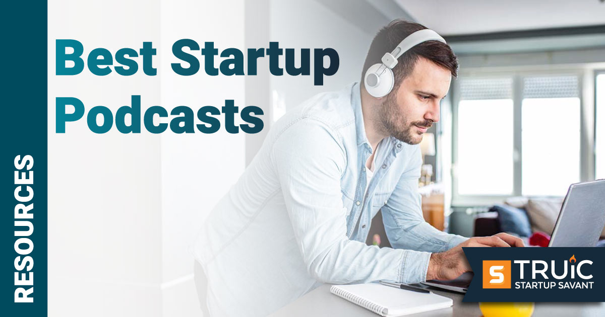 Man with headphones listening to podcast.