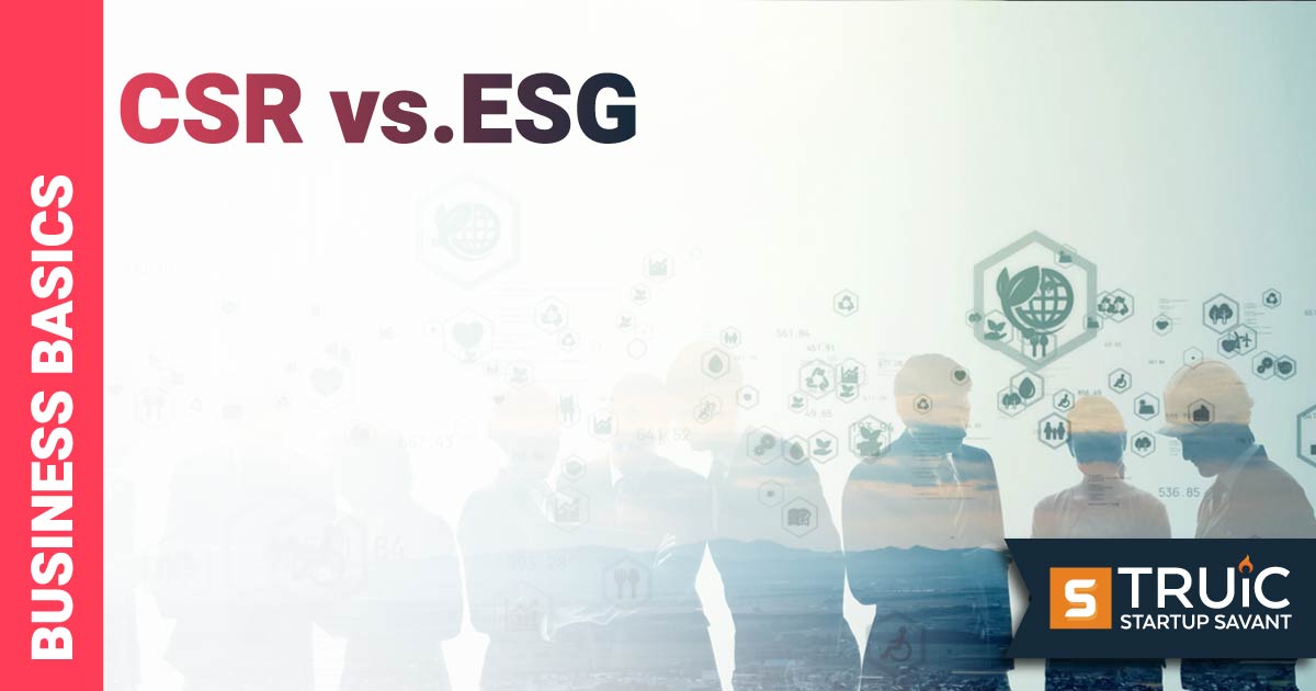 Environmental technology concept with business people and a landscape showing behind.