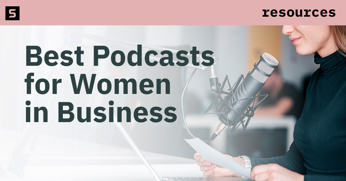 Woman listening to podcast.