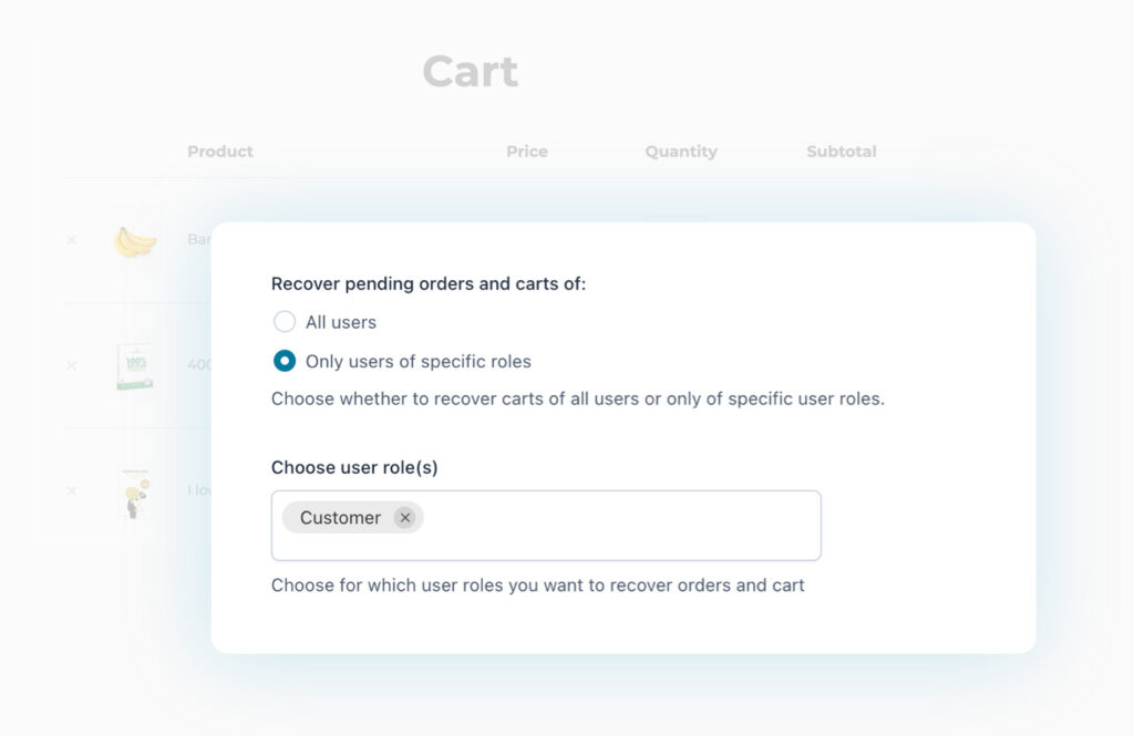 Recover carts by user roles